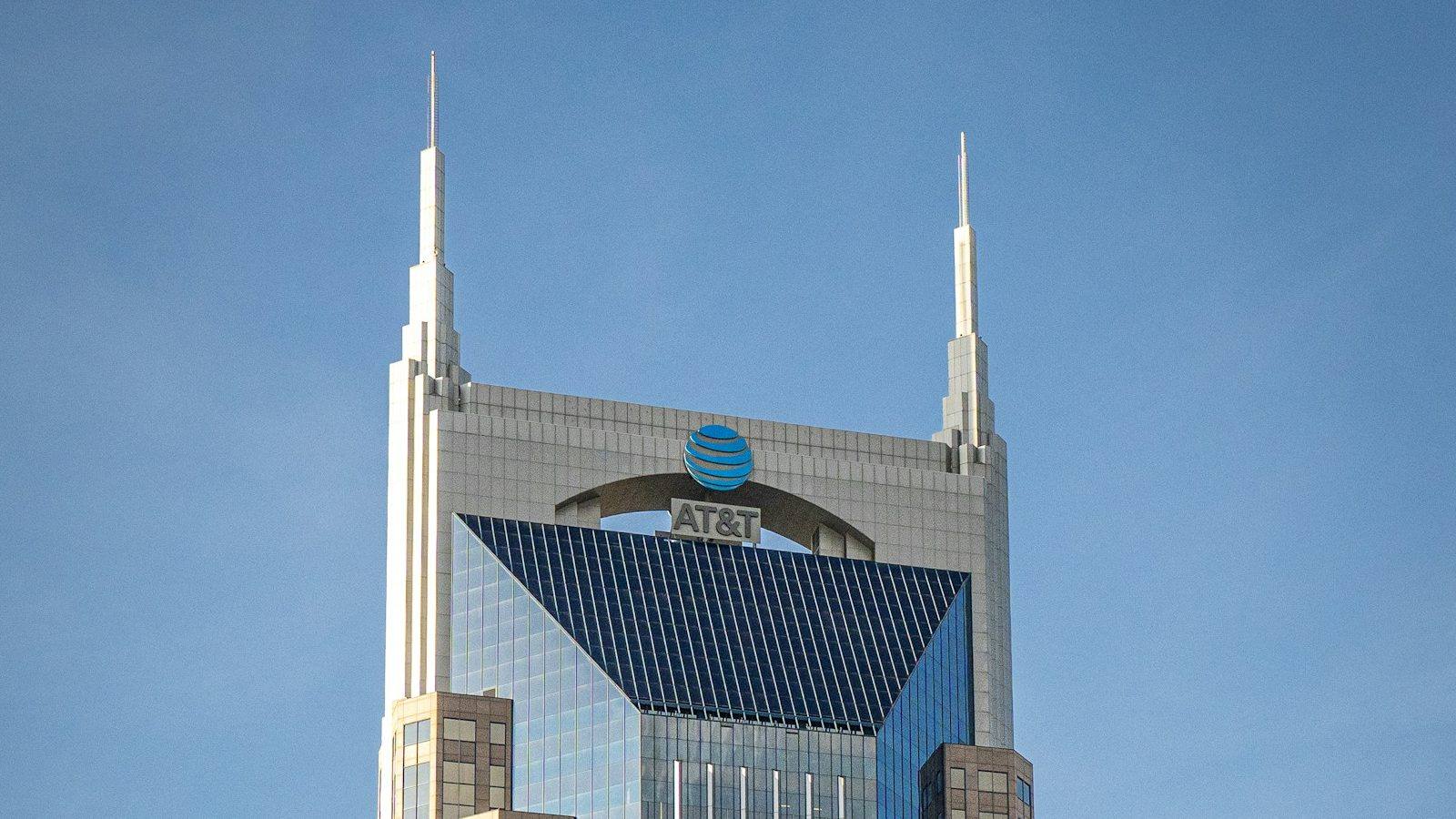 The twin-spired AT&T Building above the honky-tonks of Broadway in downtown Nashville